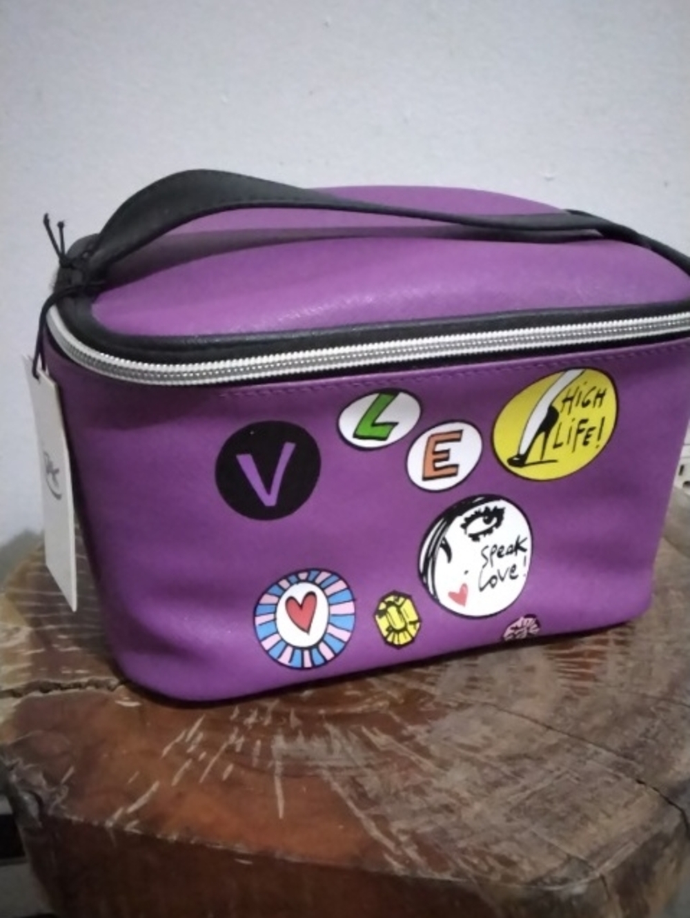 Purple Women’s Cosmetic Bag with Badge Accents